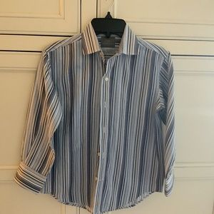 Thomas Dean blue and white striped boys dress shirt size 7
